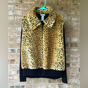 Heirloom Collectibles Women Leopard Print Faux Fur coat with Knit Sleeves